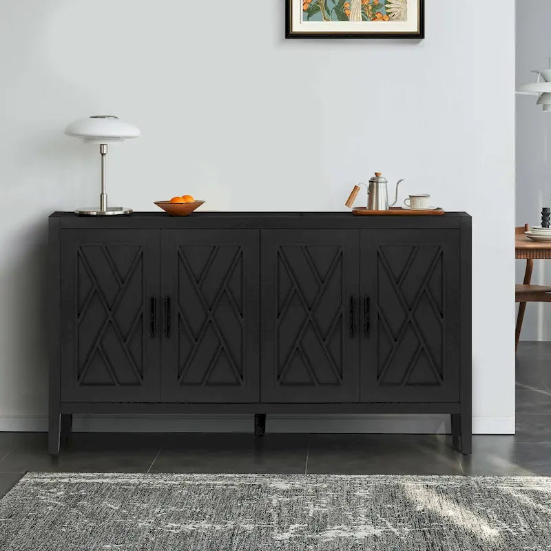 Meuble d'appoint style ferme moderne de 60 po avec 4 portes et tablette réglable