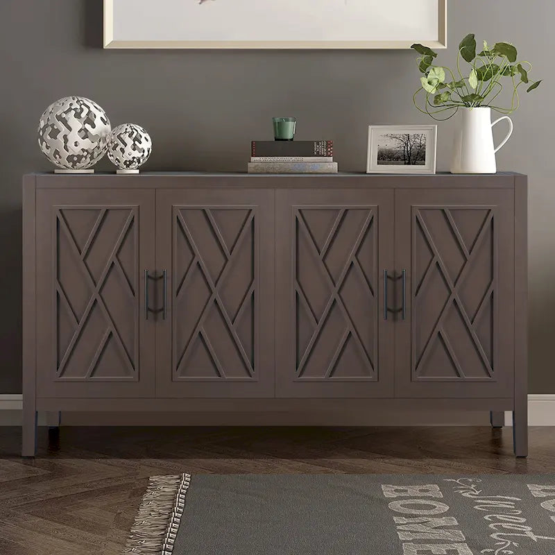 Meuble d'appoint style ferme moderne de 60 po avec 4 portes et tablette réglable