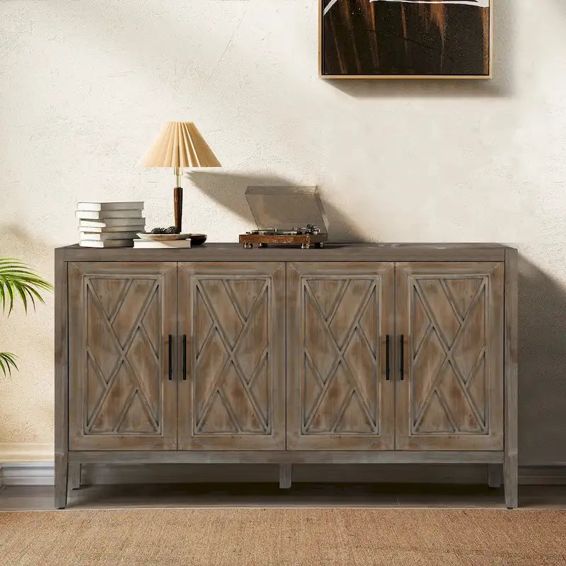 Meuble d'appoint style ferme moderne de 60 po avec 4 portes et tablette réglable