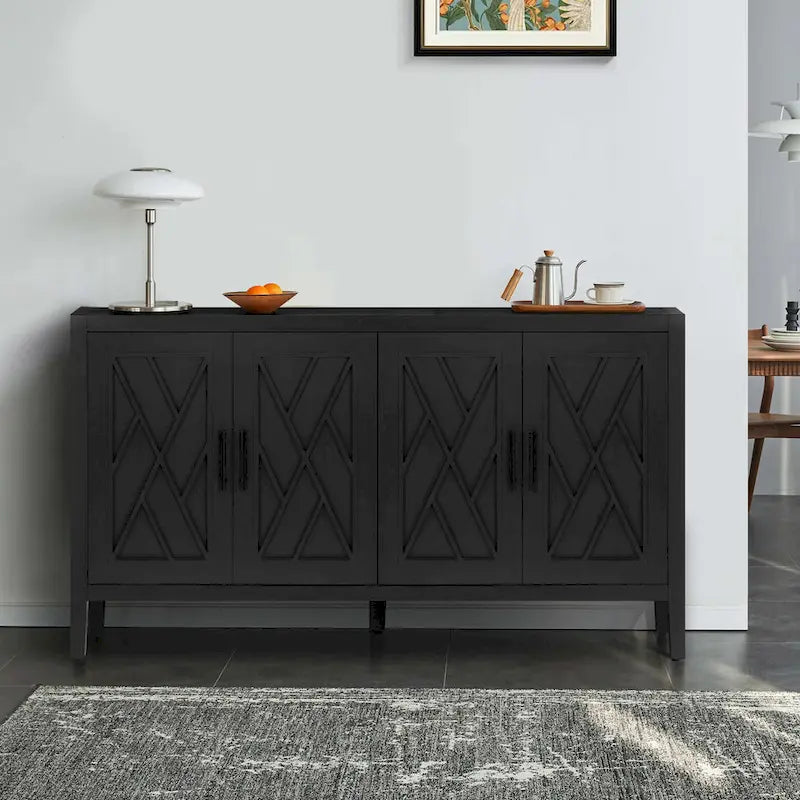 Meuble d'appoint style ferme moderne de 60 po avec 4 portes et tablette réglable