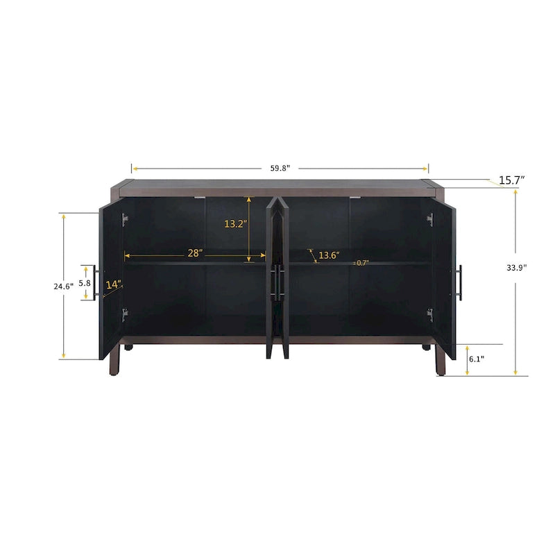 Meuble d'appoint style ferme moderne de 60 po avec 4 portes et tablette réglable