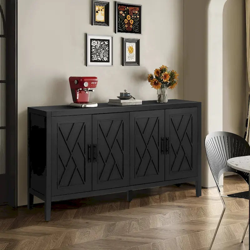 Meuble d'appoint style ferme moderne de 60 po avec 4 portes et tablette réglable