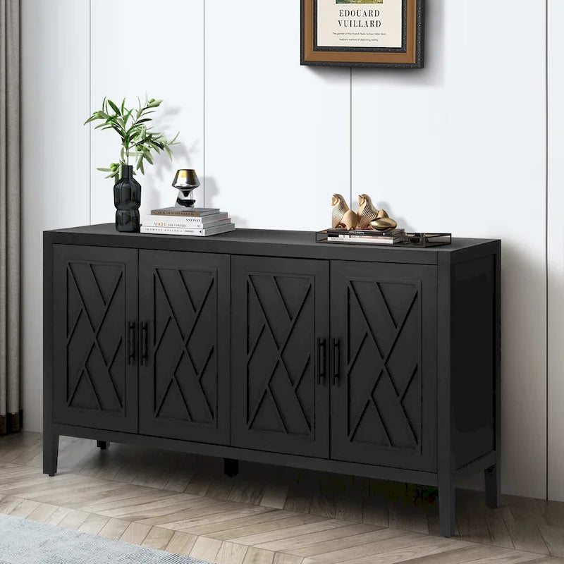 Meuble d'appoint style ferme moderne de 60 po avec 4 portes et tablette réglable