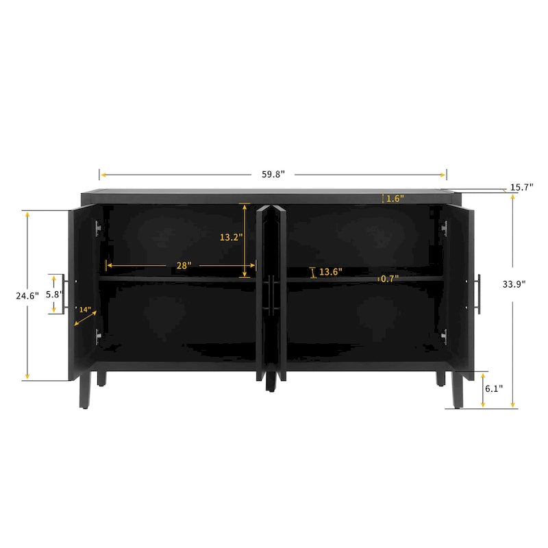 Meuble d'appoint style ferme moderne de 60 po avec 4 portes et tablette réglable