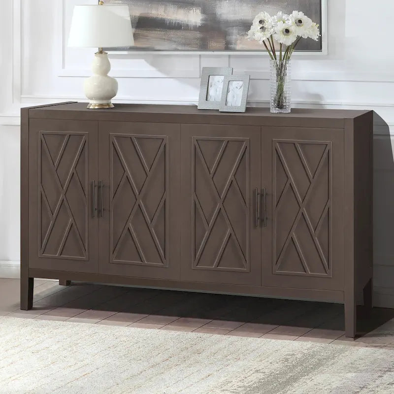 Meuble d'appoint style ferme moderne de 60 po avec 4 portes et tablette réglable