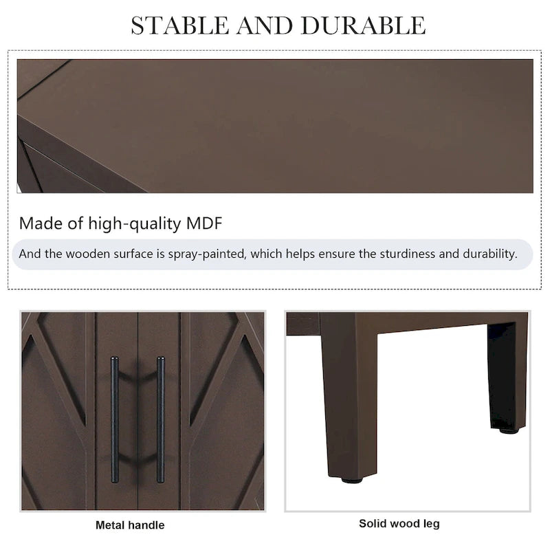 Meuble d'appoint style ferme moderne de 60 po avec 4 portes et tablette réglable