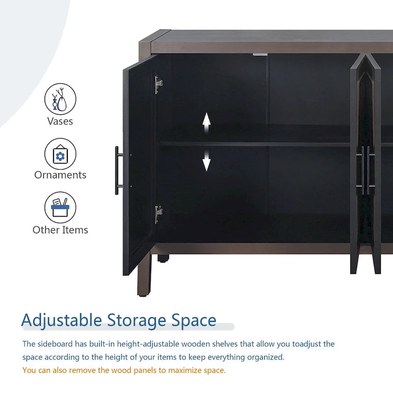 Meuble d'appoint style ferme moderne de 60 po avec 4 portes et tablette réglable