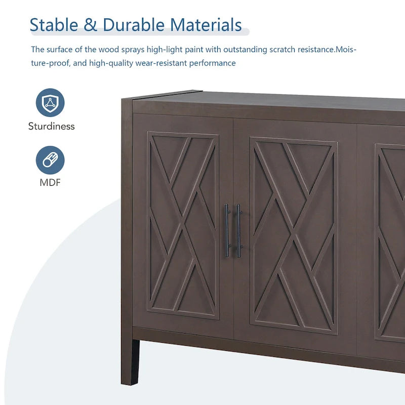 Meuble d'appoint style ferme moderne de 60 po avec 4 portes et tablette réglable