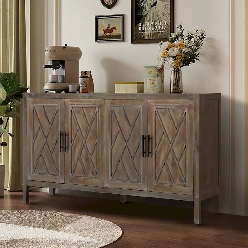 Meuble d'appoint style ferme moderne de 60 po avec 4 portes et tablette réglable