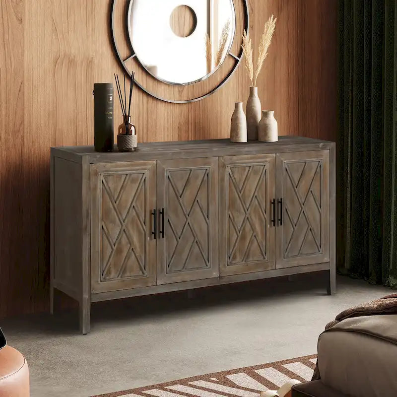Meuble d'appoint style ferme moderne de 60 po avec 4 portes et tablette réglable
