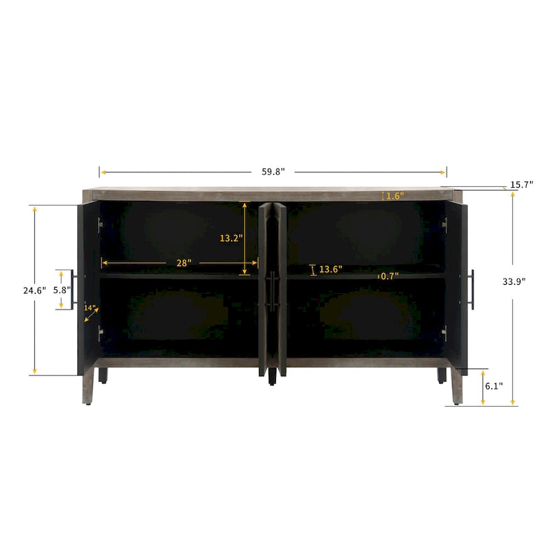 Meuble d'appoint style ferme moderne de 60 po avec 4 portes et tablette réglable