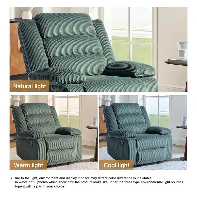 Fauteuil inclinable manuel moderne en velours côtelé, chaises longues inclinables réglables avec accoudoirs larges