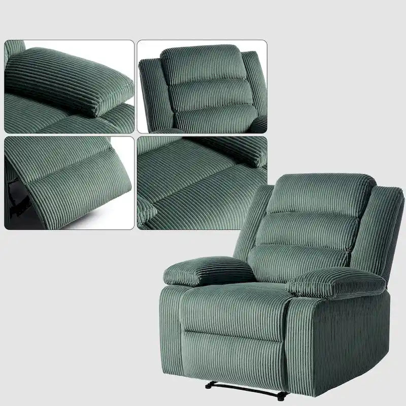 Fauteuil inclinable manuel moderne en velours côtelé, chaises longues inclinables réglables avec accoudoirs larges