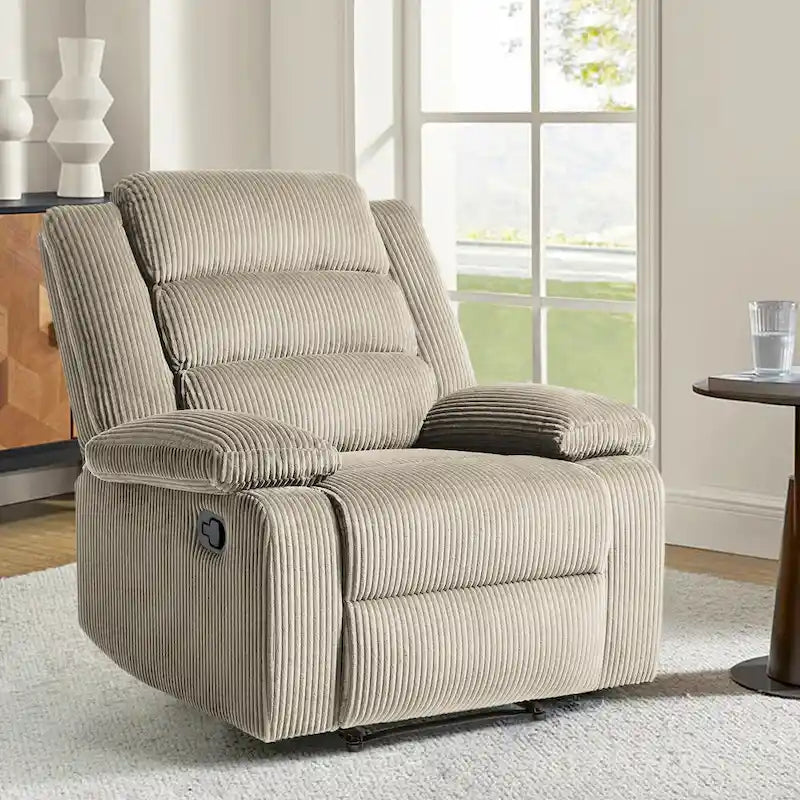 Fauteuil inclinable manuel moderne en velours côtelé, chaises longues inclinables réglables avec accoudoirs larges