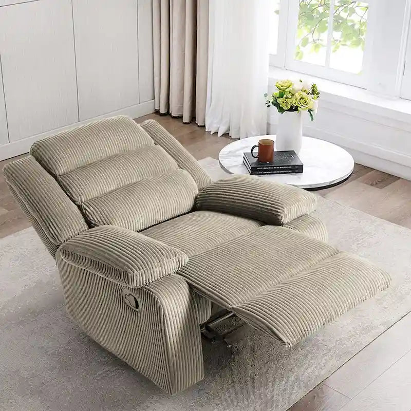 Fauteuil inclinable manuel moderne en velours côtelé, chaises longues inclinables réglables avec accoudoirs larges