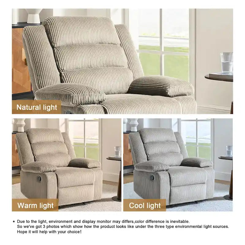 Fauteuil inclinable manuel moderne en velours côtelé, chaises longues inclinables réglables avec accoudoirs larges