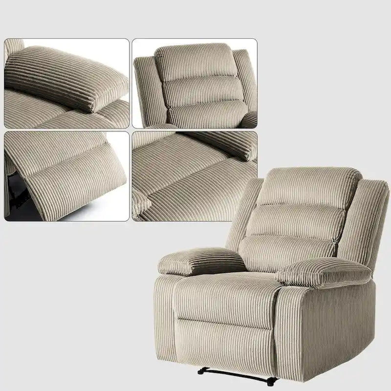 Fauteuil inclinable manuel moderne en velours côtelé, chaises longues inclinables réglables avec accoudoirs larges