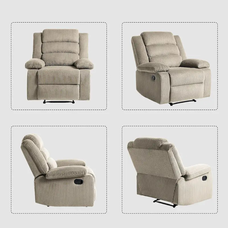 Fauteuil inclinable manuel moderne en velours côtelé, chaises longues inclinables réglables avec accoudoirs larges