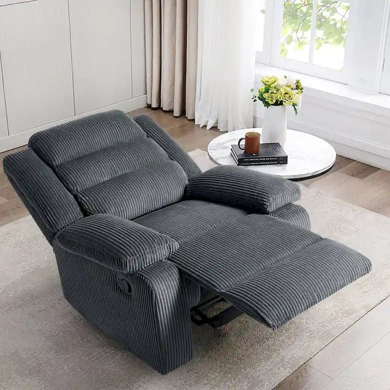 Fauteuil inclinable manuel moderne en velours côtelé, chaises longues inclinables réglables avec accoudoirs larges