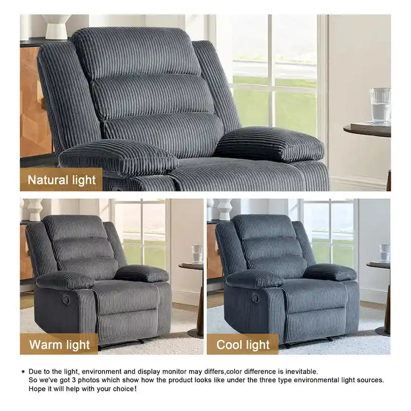 Fauteuil inclinable manuel moderne en velours côtelé, chaises longues inclinables réglables avec accoudoirs larges