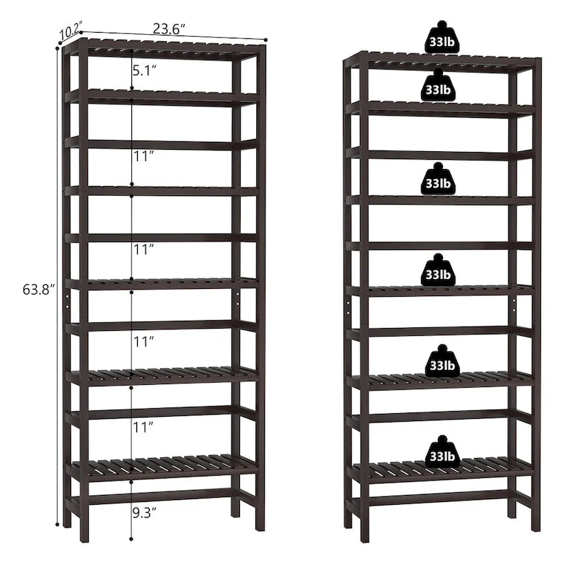 Étagère de rangement réglable en bambou à 6 niveaux, Étagère de présentation ouverte sur pied