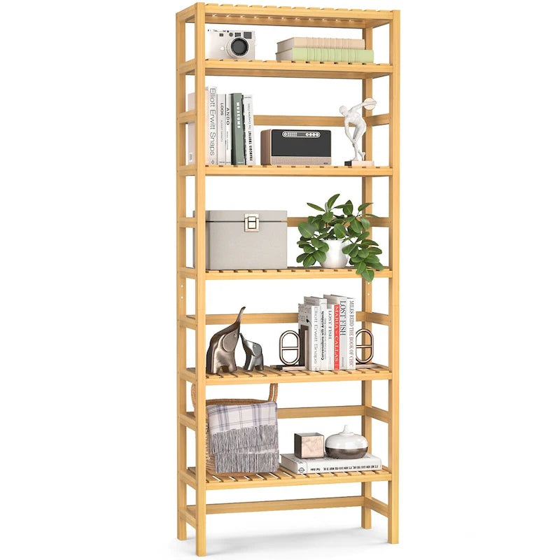 Étagère de rangement réglable en bambou à 6 niveaux, Étagère de présentation ouverte sur pied