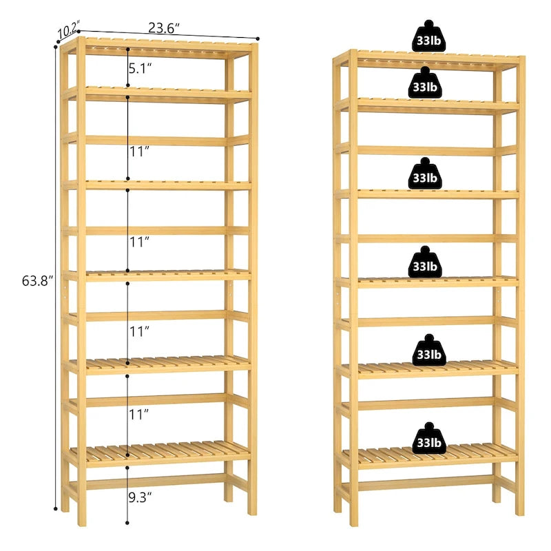 Étagère de rangement réglable en bambou à 6 niveaux, Étagère de présentation ouverte sur pied