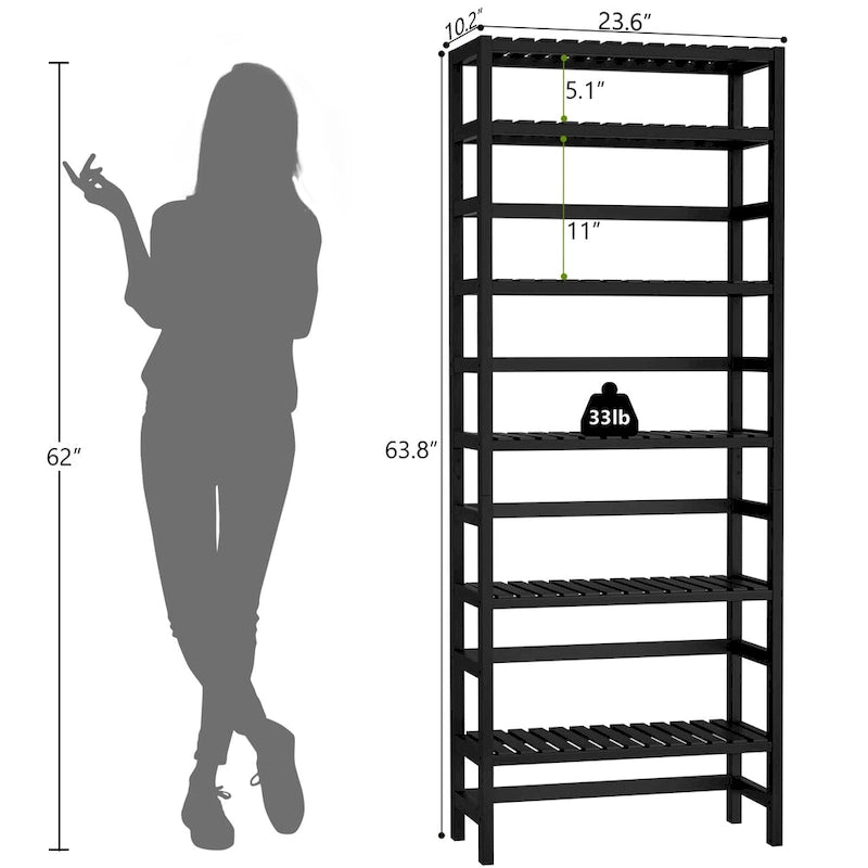 Étagère de rangement réglable en bambou à 6 niveaux, Étagère de présentation ouverte sur pied
