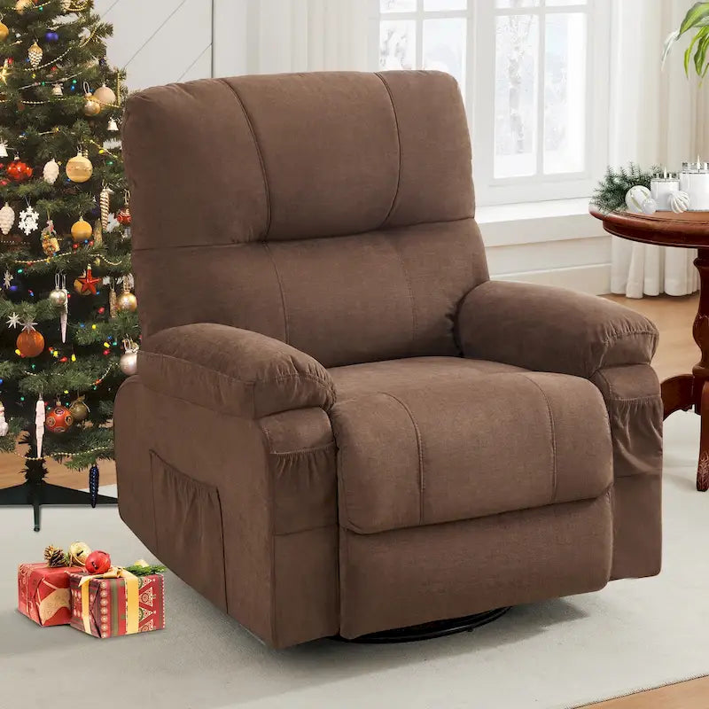Fauteuil inclinable, pivotant à 360° et à bascule en lin avec poches latérales