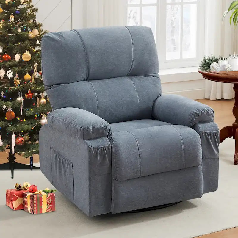 Fauteuil inclinable, pivotant à 360° et à bascule en lin avec poches latérales
