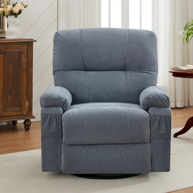 Fauteuil inclinable, pivotant à 360° et à bascule en lin avec poches latérales