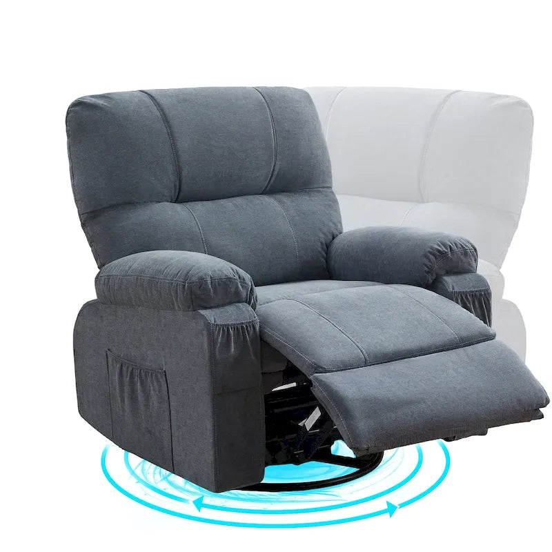 Fauteuil inclinable, pivotant à 360° et à bascule en lin avec poches latérales