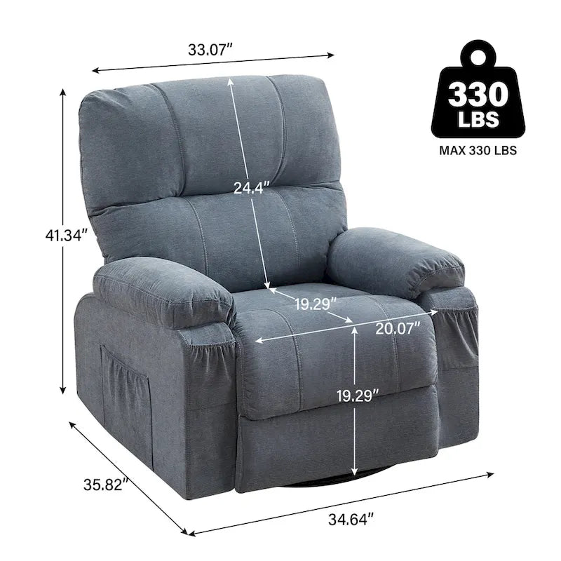 Fauteuil inclinable, pivotant à 360° et à bascule en lin avec poches latérales