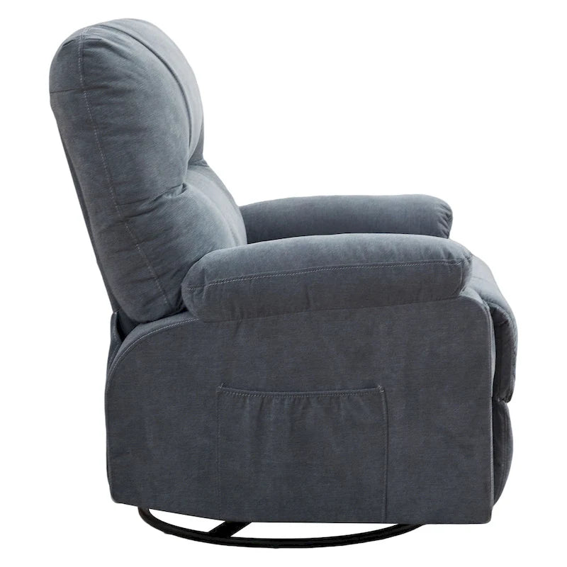 Fauteuil inclinable, pivotant à 360° et à bascule en lin avec poches latérales