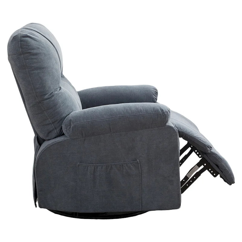 Fauteuil inclinable, pivotant à 360° et à bascule en lin avec poches latérales