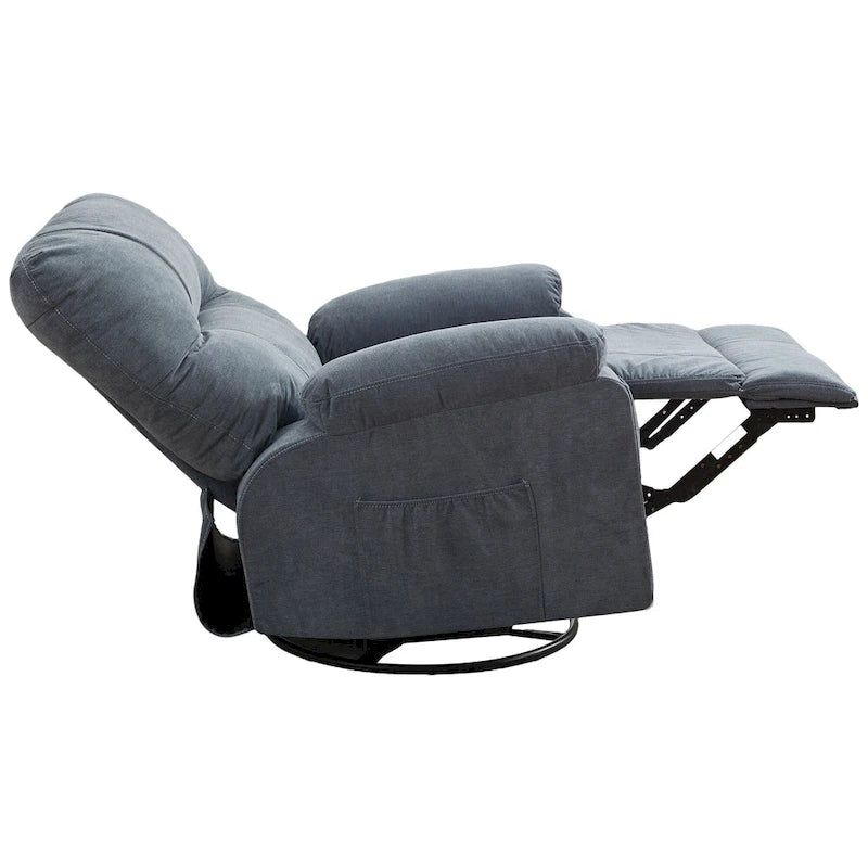 Fauteuil inclinable, pivotant à 360° et à bascule en lin avec poches latérales