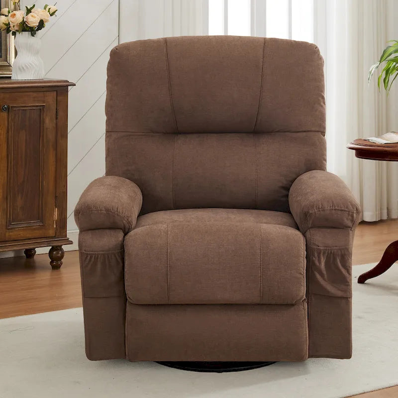 Fauteuil inclinable, pivotant à 360° et à bascule en lin avec poches latérales