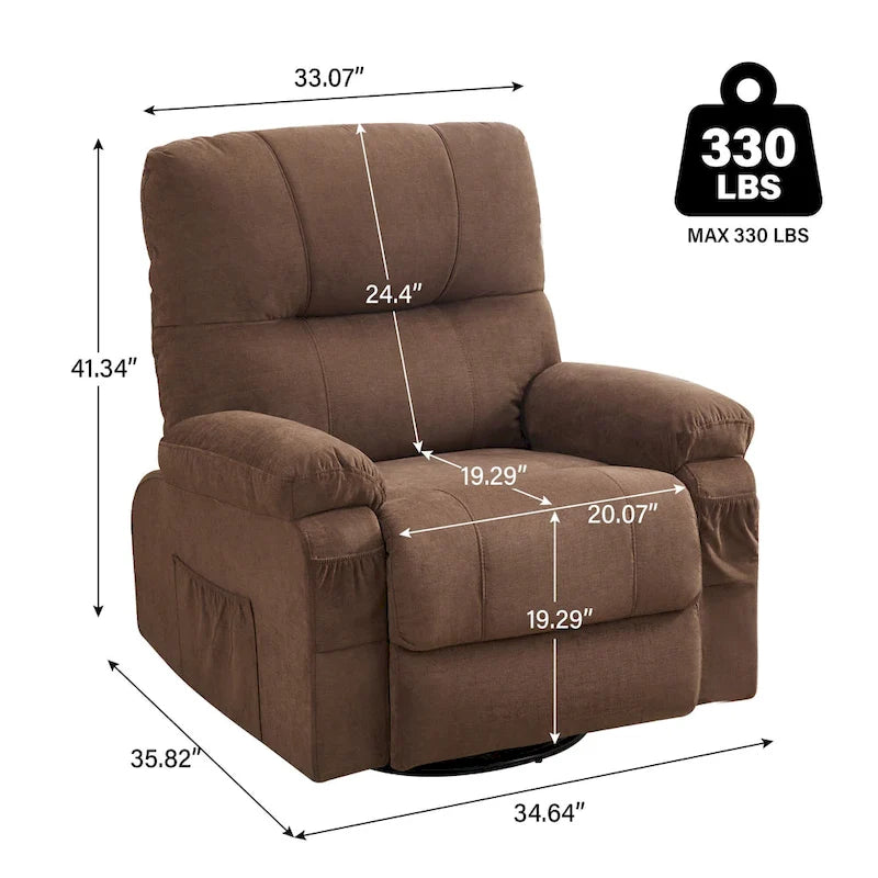 Fauteuil inclinable, pivotant à 360° et à bascule en lin avec poches latérales