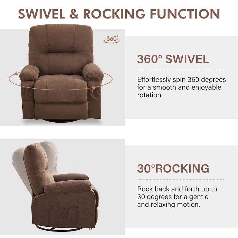 Fauteuil inclinable, pivotant à 360° et à bascule en lin avec poches latérales