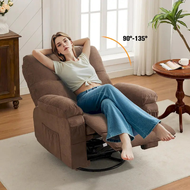 Fauteuil inclinable, pivotant à 360° et à bascule en lin avec poches latérales