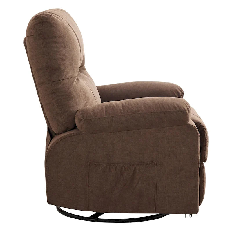 Fauteuil inclinable, pivotant à 360° et à bascule en lin avec poches latérales