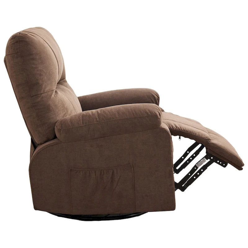 Fauteuil inclinable, pivotant à 360° et à bascule en lin avec poches latérales