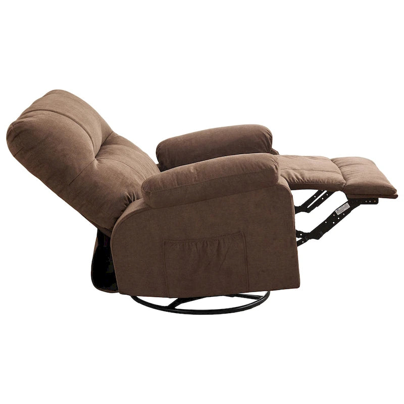 Fauteuil inclinable, pivotant à 360° et à bascule en lin avec poches latérales