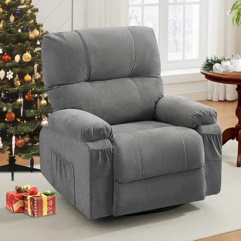 Fauteuil inclinable, pivotant à 360° et à bascule en lin avec poches latérales