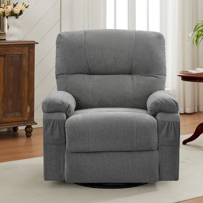 Fauteuil inclinable, pivotant à 360° et à bascule en lin avec poches latérales