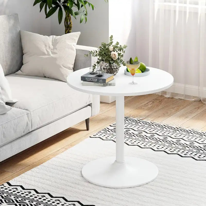 Table de bistro ronde blanche en MDF et métal avec base stable