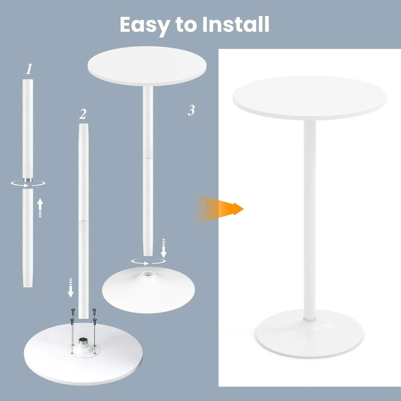 Table de bistro ronde blanche en MDF et métal avec base stable