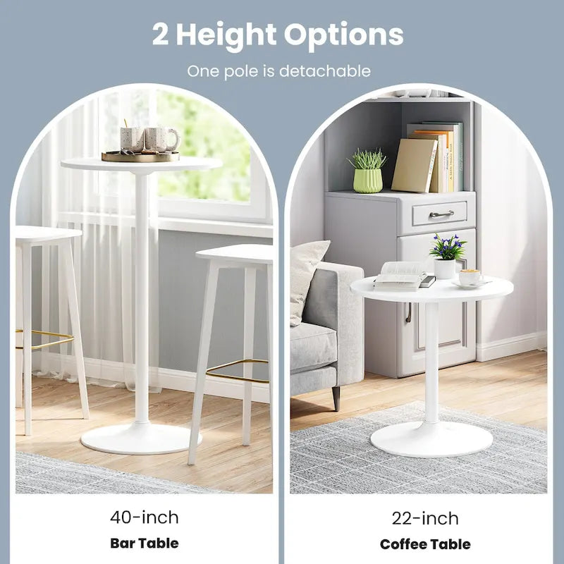 Table de bistro ronde blanche en MDF et métal avec base stable