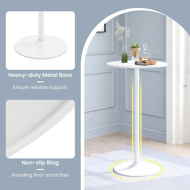 Table de bistro ronde blanche en MDF et métal avec base stable