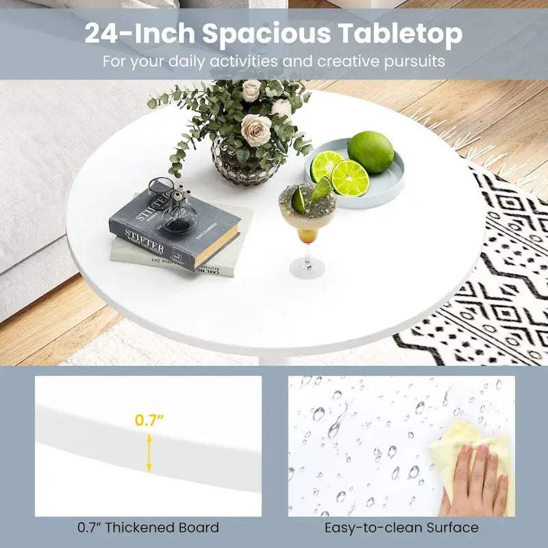 Table de bistro ronde blanche en MDF et métal avec base stable